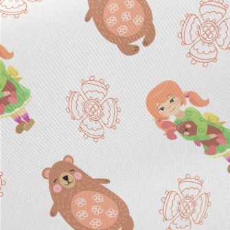 Little Girl Doll And Big Bear Midweight Cotton Poplin