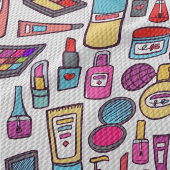 Hand Drawn Cartoon Cosmetics Birdseye Piqué
