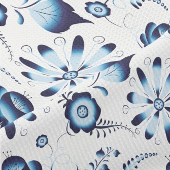 Hand Drawn Blue Flowers Piqué