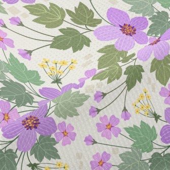 Purple Flowers And Green Leave Piqué
