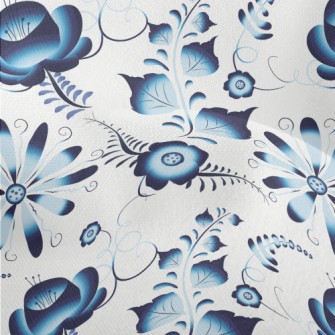 Hand Drawn Blue Flowers Lightweight Performance Linen