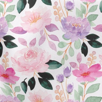 Soft Pink Purple Flowers Lightweight Cotton Poplin