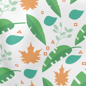 Green Leaves And Maple Leaves Lightweight Cotton Poplin