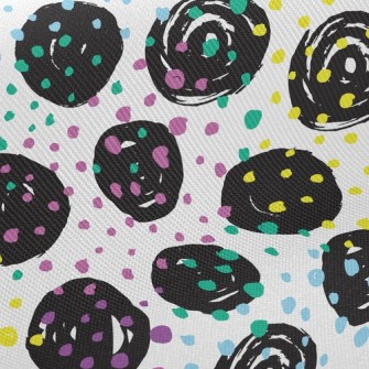 Black Round Colorful Dots Twill