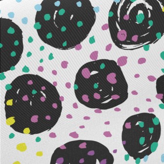 Black Round Colorful Dots Midweight Cotton Poplin