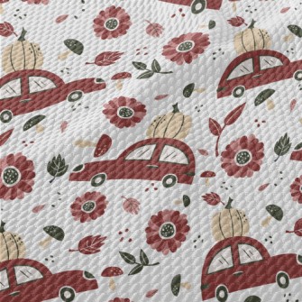 Hand Drawn Car With Pumpkin Birdseye Piqué