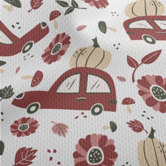 Hand Drawn Car With Pumpkin Athletic Mesh Flat Back