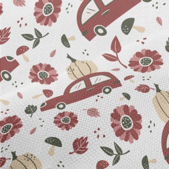 Hand Drawn Car With Pumpkin Performance Linen