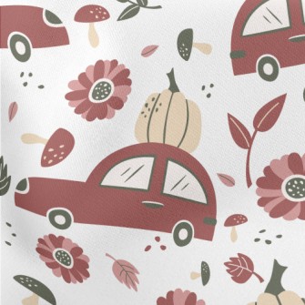 Hand Drawn Car With Pumpkin Stretch Ponte