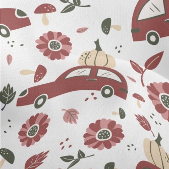 Hand Drawn Car With Pumpkin Lightweight Performance Linen