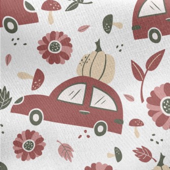 Hand Drawn Car With Pumpkin Jersey Backed Fleece