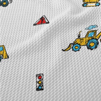 Cartoon Construction Vehicles Birdseye Piqué