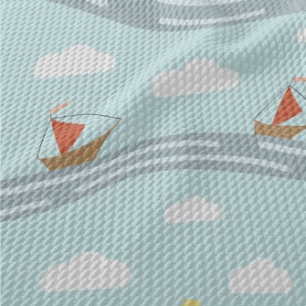 Sailboat Sailing On The Waves Birdseye Piqué