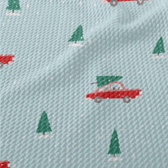 Christmas Tree And Red Car Birdseye Piqué