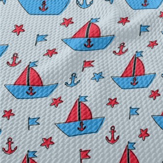 Cute Sailboat Doodle Birdseye Piqué