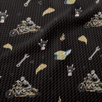 Skeleton Riding A Motorcycle Birdseye Piqué