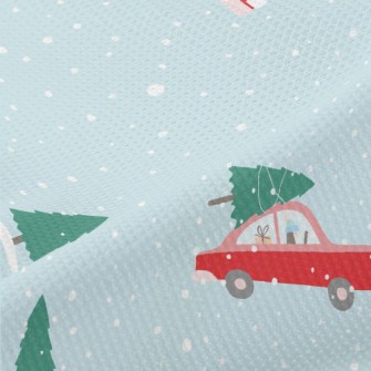 Christmas Tree And Red Car Piqué