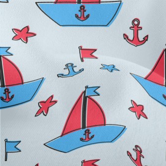 Cute Sailboat Doodle Lightweight Performance Linen