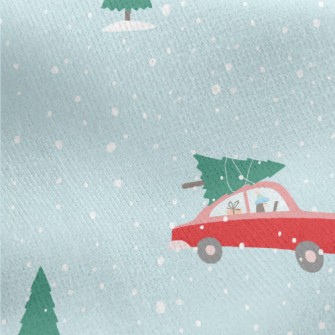 Christmas Tree And Red Car Jersey Backed Fleece