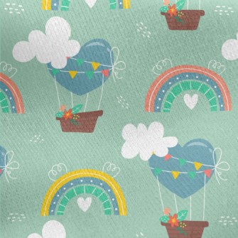 Love Hot Air Balloon And Rainb Jersey Backed Fleece