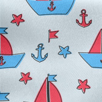 Cute Sailboat Doodle Jersey Backed Fleece