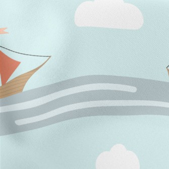 Sailboat Sailing On The Waves Lightweight Cotton Poplin