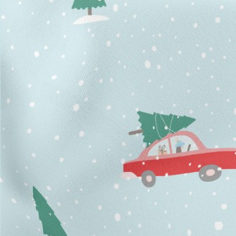 Christmas Tree And Red Car Lightweight Cotton Poplin