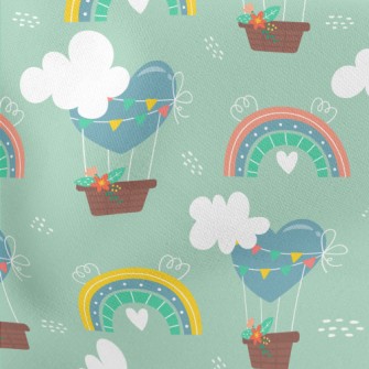 Love Hot Air Balloon And Rainb Lightweight Cotton Poplin