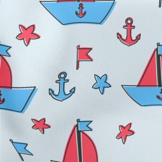 Cute Sailboat Doodle Lightweight Cotton Poplin