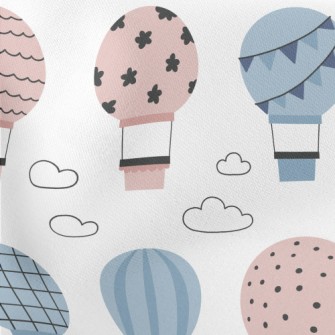 Blue And Pink Pattern Hot Air  Lightweight Cotton Poplin