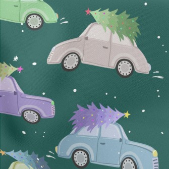 Colorful Cars And Christmas Tr Lightweight Cotton Poplin