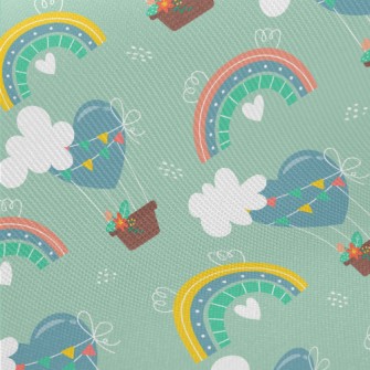 Love Hot Air Balloon And Rainb Midweight Cotton Poplin