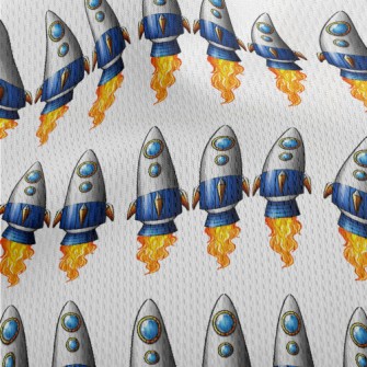 Cartoon Rocket Launch Athletic Mesh Flat Back