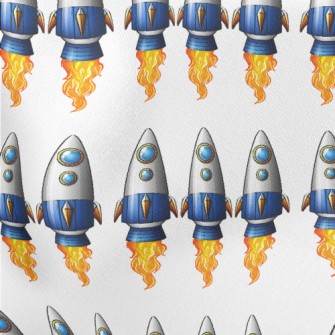 Cartoon Rocket Launch Lightweight Cotton Poplin