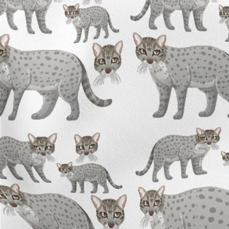 Cartoon Gray Fishing Cat Lightweight Cotton Poplin