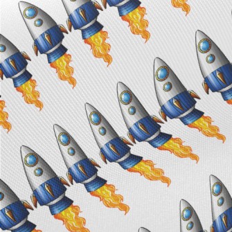 Cartoon Rocket Launch Midweight Cotton Poplin