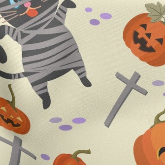 Black Cat And Halloween Pumpki Stretch Ponte