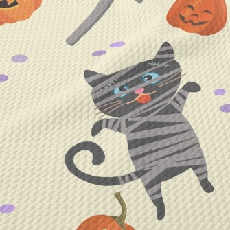 Black Cat And Halloween Pumpki Birdseye Piqué