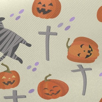 Black Cat And Halloween Pumpki Twill