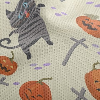 Black Cat And Halloween Pumpki Athletic Mesh Flat Back