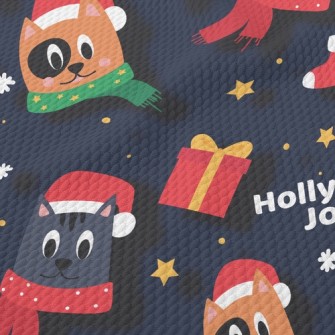 Christmas Cat Birdseye Piqué
