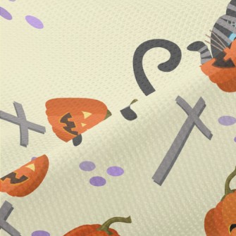 Black Cat And Halloween Pumpki Piqué