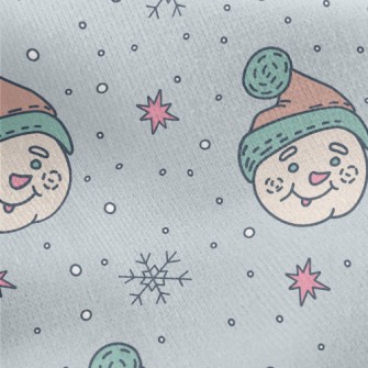 Snowman Head In Fur Hat Jersey Backed Fleece