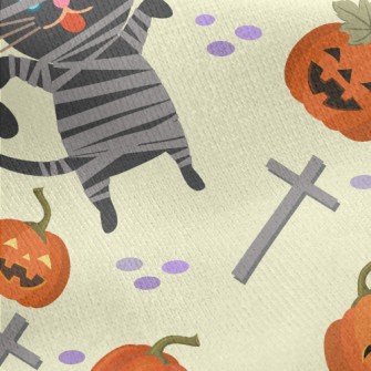 Black Cat And Halloween Pumpki Jersey Backed Fleece