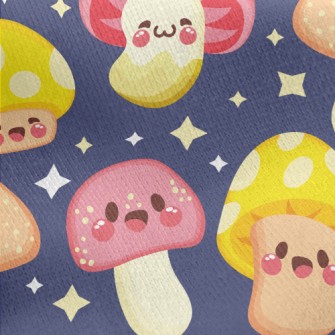 Shiny Cartoon Mushrooms Jersey Backed Fleece