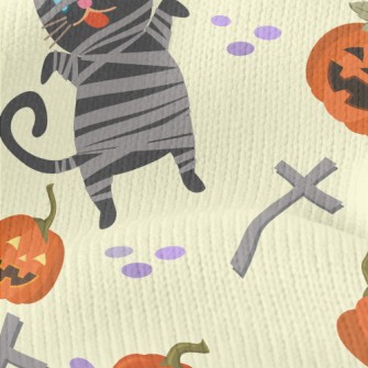 Black Cat And Halloween Pumpki Stretch Jersey