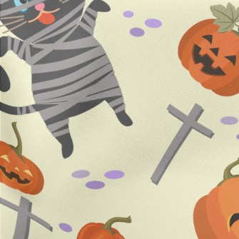 Black Cat And Halloween Pumpki Lightweight Cotton Poplin
