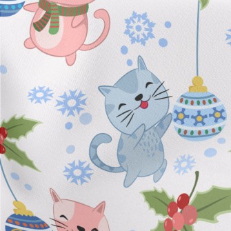 Kittens Celebrate Christmas Lightweight Cotton Poplin