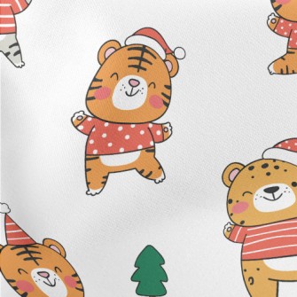 Happy Tiger Celebrates Christm Lightweight Cotton Poplin