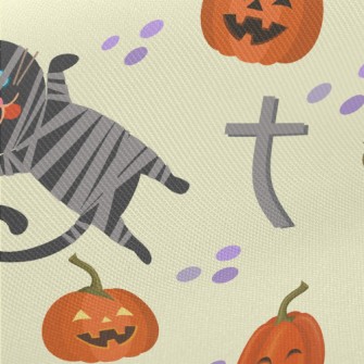 Black Cat And Halloween Pumpki Midweight Cotton Poplin